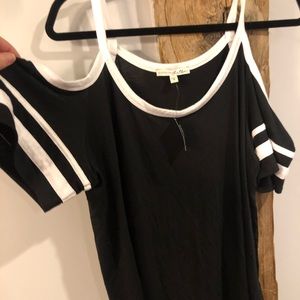 Express Cold Shoulder black and white shirt